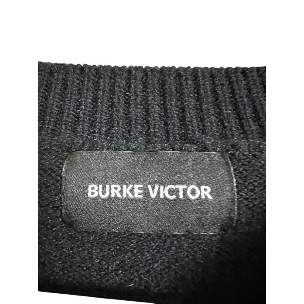 Burke Victor Sweater Mens Medium Black Dog Graphic Stripe Knit Made USA - Picture 3 of 8